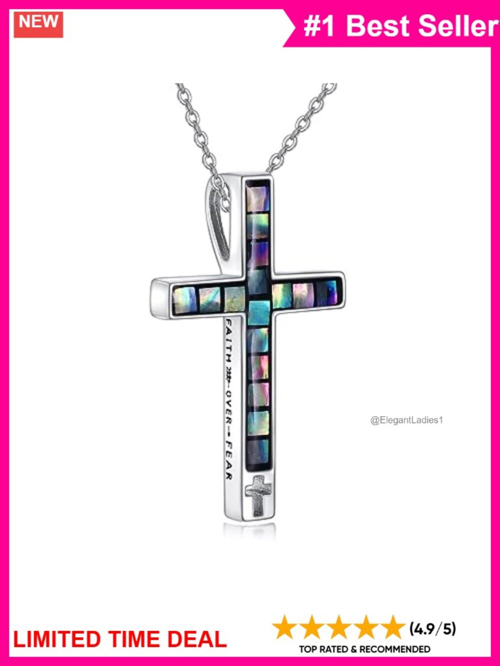 Sterling Silver Cross Necklace 925 Abalone Shell Faith Pendant 18in Gift